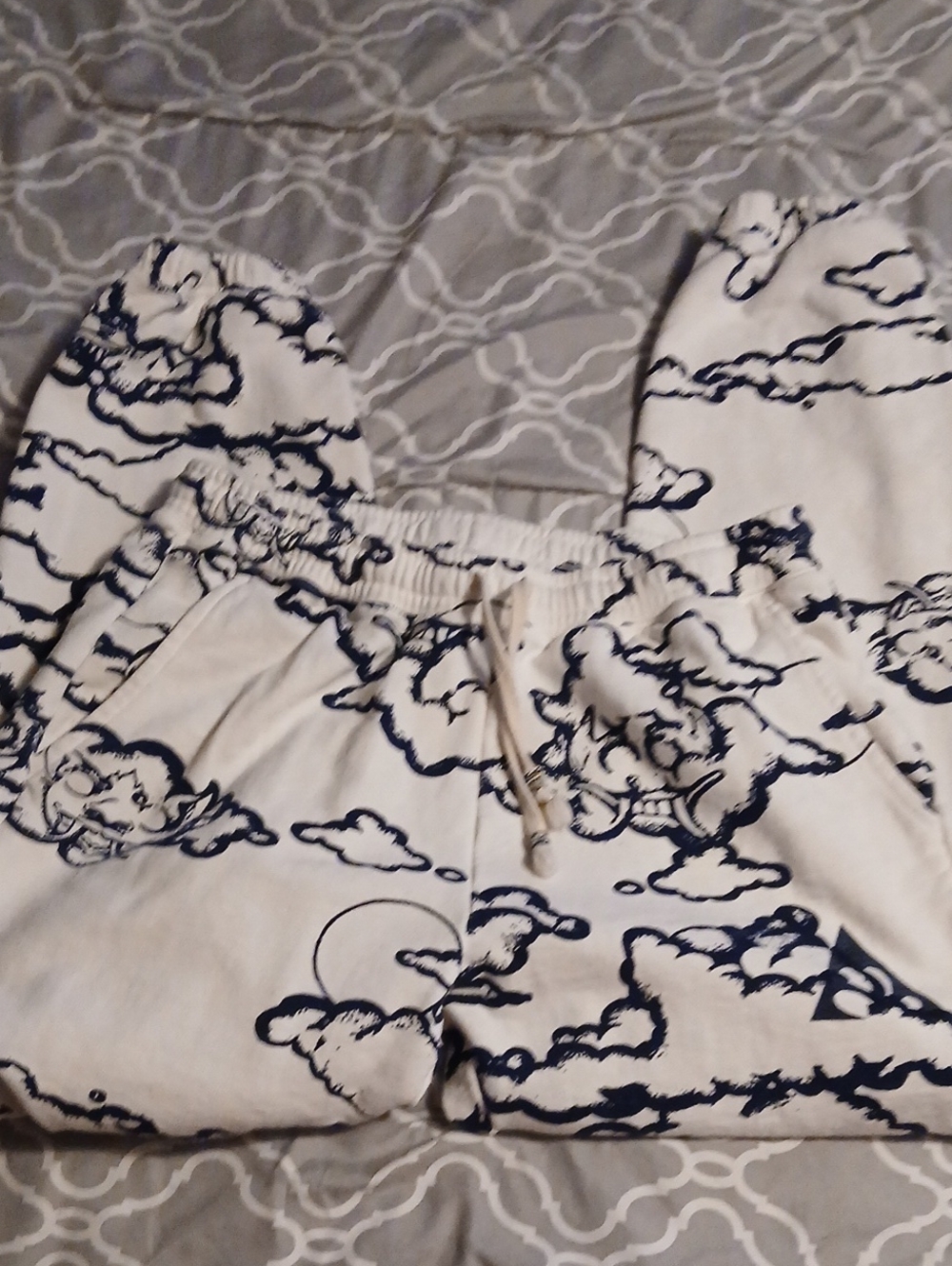 Wasted Eco- Life Sweat Pants Cloud Print Lounge Pants - White & Navy